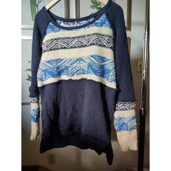 Free People Navy Blue Nordic Knit Thermal Sweater Size M - Picture 1 of 8